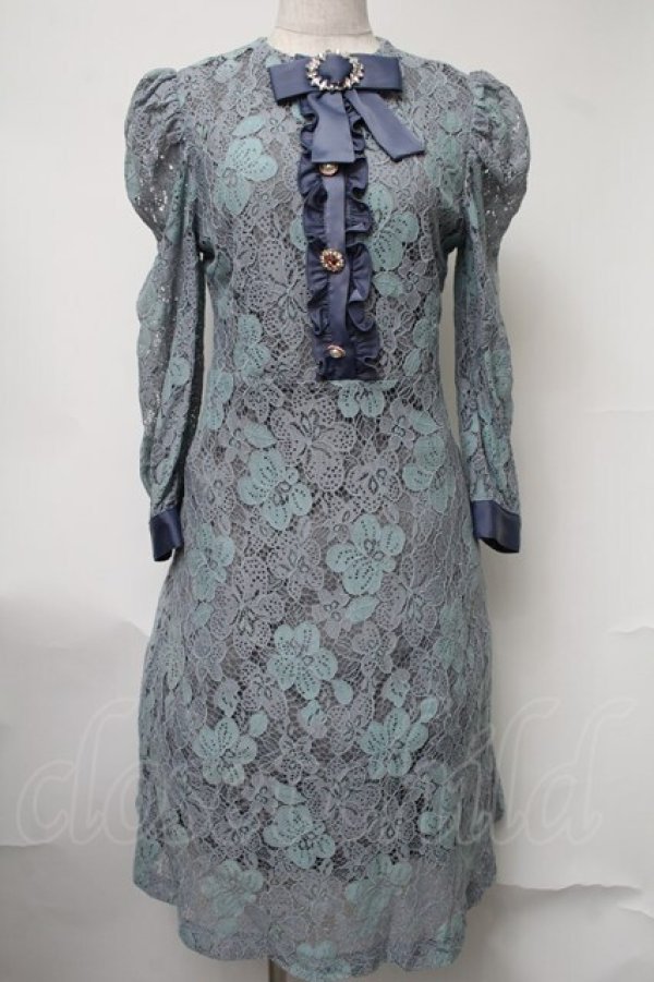 画像1: Swankiss / ビジューリボンレースワンピース  ブルー S-25-08-15-047-CA-OP-AS-ZT490 (1)