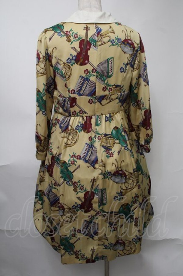 jane marple ワンピース Jane Marple / 楽器プリントのワンピース からし S-25-08-15-053