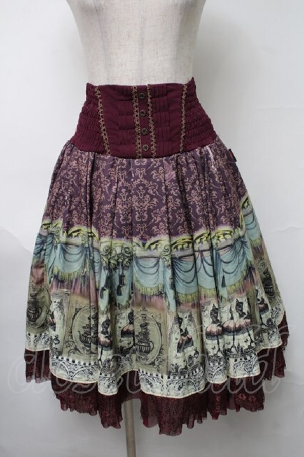 画像1: Ozz Croce / トルソープリントハイウエストスカート  ワイン S-25-08-15-058-OO-SK-AS-ZS (1)