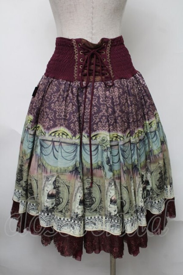 画像2: Ozz Croce / トルソープリントハイウエストスカート  ワイン S-25-08-15-058-OO-SK-AS-ZS (2)