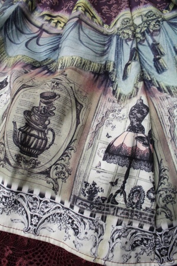 画像4: Ozz Croce / トルソープリントハイウエストスカート  ワイン S-25-08-15-058-OO-SK-AS-ZS (4)