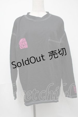 画像: KRY CLOTHING / 「KRYちゃん(仮)」 ベビーウェイトポケット付ステッチBIGロンT  黒ｘピンク S-25-08-16-049-EL-TS-HR-ZS
