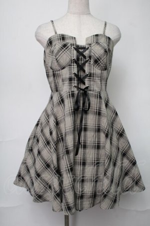 画像: NieR Clothing / レースアップチェックキャミワンピース  ベージュｘ黒 S-25-08-16-060-PU-OP-HR-ZS