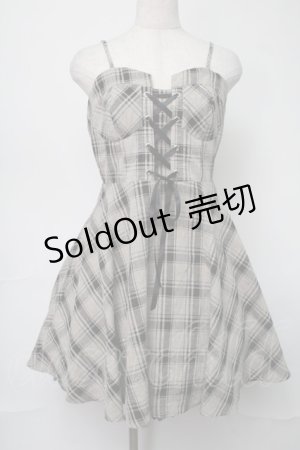 画像: NieR Clothing / レースアップチェックキャミワンピース  ベージュｘ黒 S-25-08-16-060-PU-OP-HR-ZS