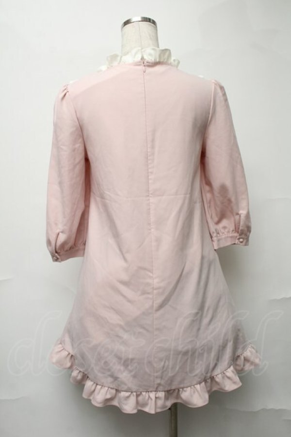 画像2: evelyn / ヨークフリルワンピース  ピンクｘオフ S-25-08-16-015-LO-OP-HR-ZT329 (2)