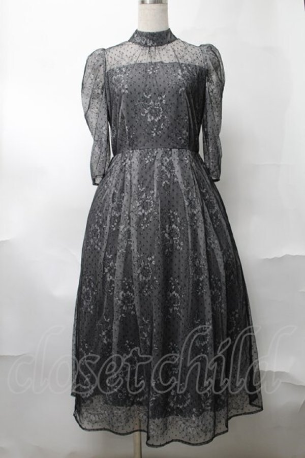 画像1: axes femme / ドットチュールxレースドレス  グレー S-25-08-17-049-AX-TO-AS-ZS (1)