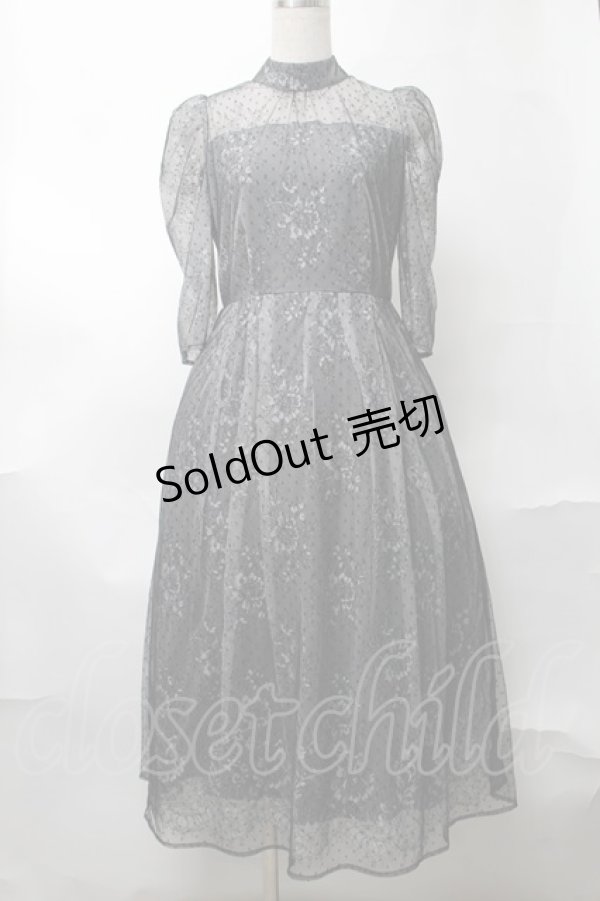 画像1: axes femme / ドットチュールxレースドレス  グレー S-25-08-17-049-AX-TO-AS-ZS (1)