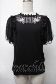 画像1: axes femme / バラ刺繍チュール袖プルオーバー  黒 S-25-08-17-023-AX-TO-HR-ZS (1)
