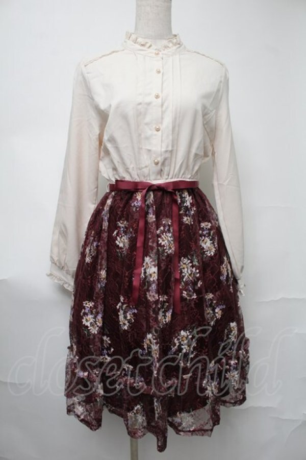 画像1: axes femme / マーガレット柄ハイネックワンピース  オフｘワイン S-25-08-17-033-AX-OP-AS-ZS (1)