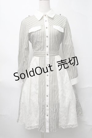 画像: axes femme / ストライプシャツワンピース  グリーン S-25-08-17-041-AX-TO-AS-ZS