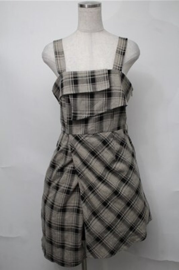 画像1: NieR Clothing / チェックジャンパースカート  ベージュｘ黒 S-25-08-18-046-PU-OP-HR-ZT258 (1)