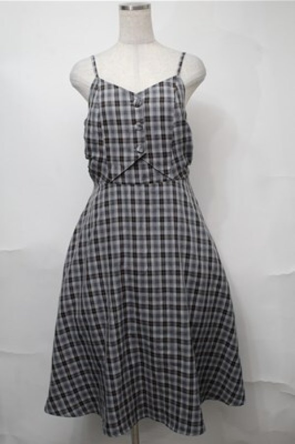 画像1: NieR Clothing / チェックキャミワンピース  グレー S-25-08-18-047-PU-OP-HR-ZT258 (1)