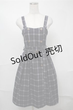 画像: NieR Clothing / チェックジャンパースカート  ネイビー S-25-08-18-049-PU-OP-HR-ZS