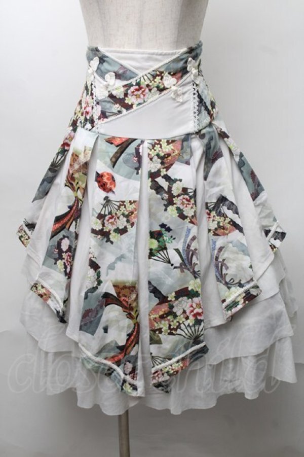 画像1: Ozz oneste / 和柄プリーツスカート  白ｘグリーン S-25-08-18-1021-OO-SK-AS-ZI (1)