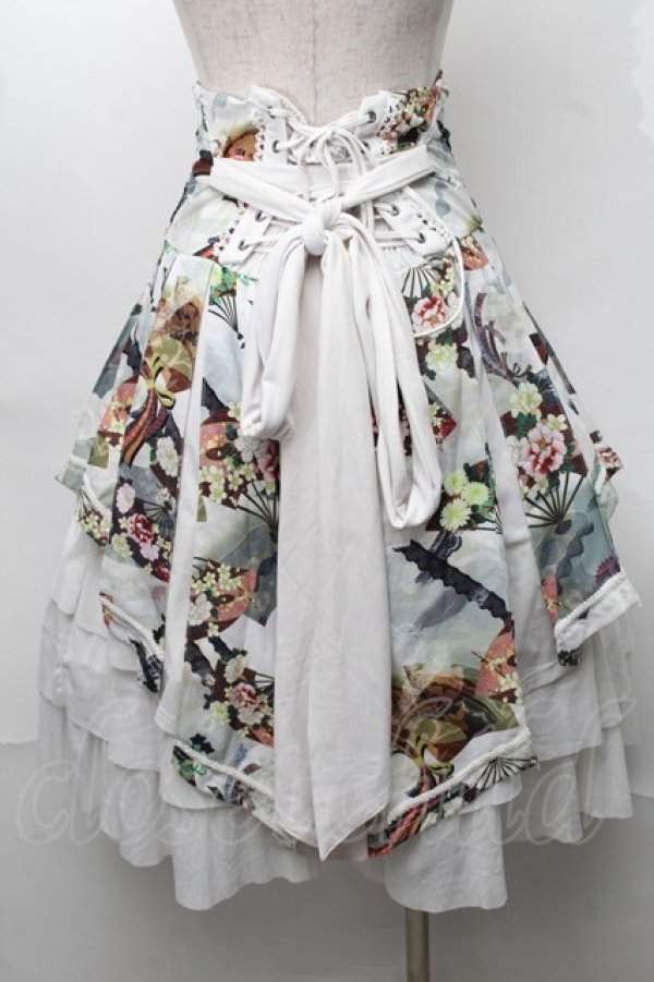 画像2: Ozz oneste / 和柄プリーツスカート  白ｘグリーン S-25-08-18-1021-OO-SK-AS-ZI (2)