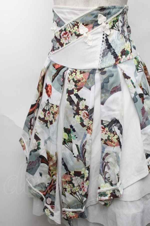 画像3: Ozz oneste / 和柄プリーツスカート  白ｘグリーン S-25-08-18-1021-OO-SK-AS-ZI (3)