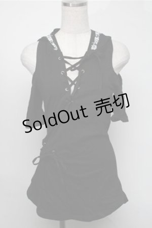 画像: NieR Clothing / レースアップフード付きプルオーバー  黒 S-25-08-18-029-PU-TO-HR-ZS