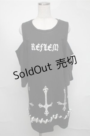 画像: REFLEM / 逆さ十字カッティングショルダー半袖スウェット  黒ｘ白 S-25-08-18-033-PU-TO-AS-ZS