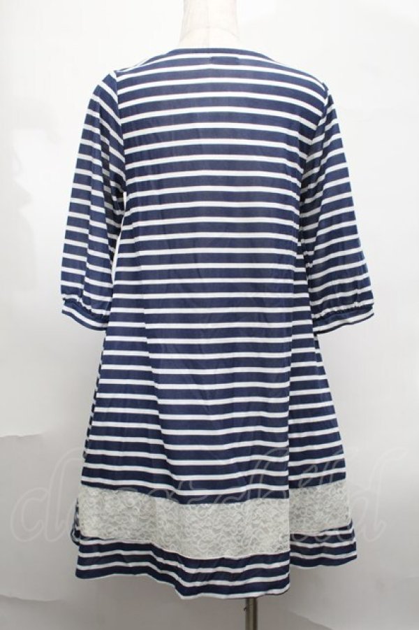 画像2: axes femme /レースボーダーワンピース  ブルー S-25-08-19-052-AX-OP-AS-ZS (2)