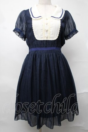 画像: axes femme / 切替シフォンワンピース  紺 S-25-08-20-043-AX-OP-HR-ZS