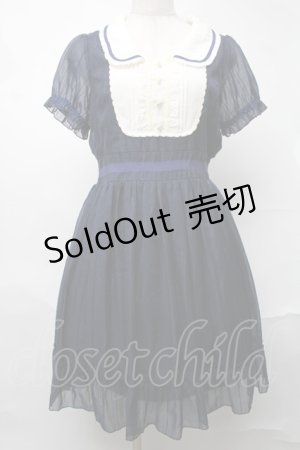画像: axes femme / 切替シフォンワンピース  紺 S-25-08-20-043-AX-OP-HR-ZS