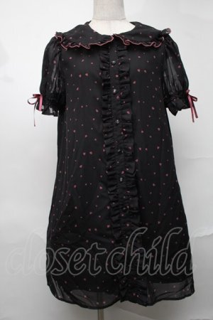 画像: Ank Rouge / ハート総柄シフォンワンピース  黒 S-25-08-20-047-CA-OP-HR-ZS