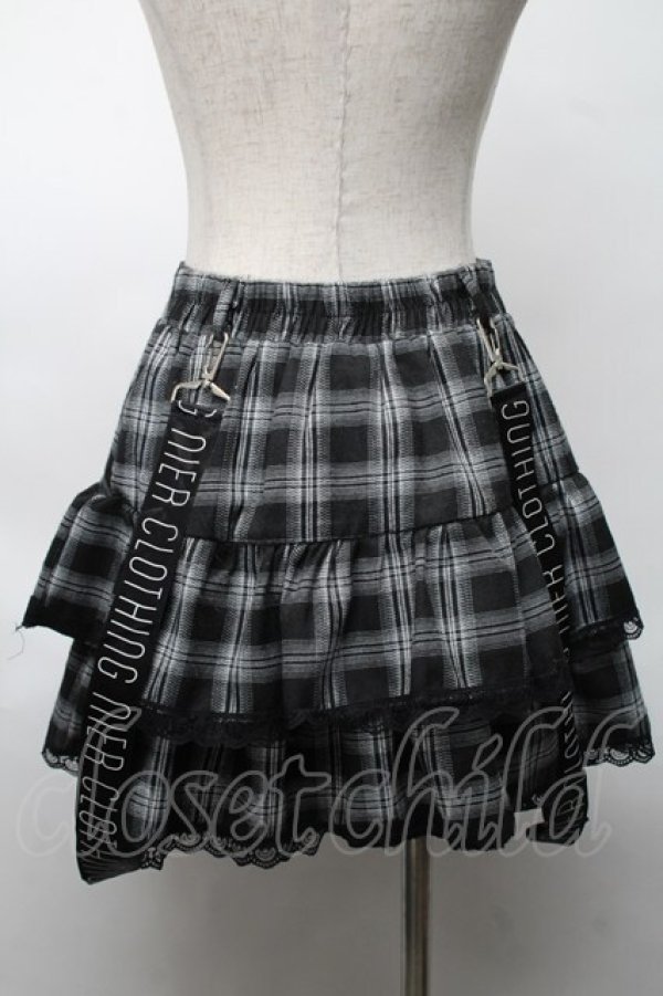 画像2: NieR Clothing / チェック柄ティアードスカート  黒ｘ白 S-25-08-20-055-PU-SK-HR-ZS (2)