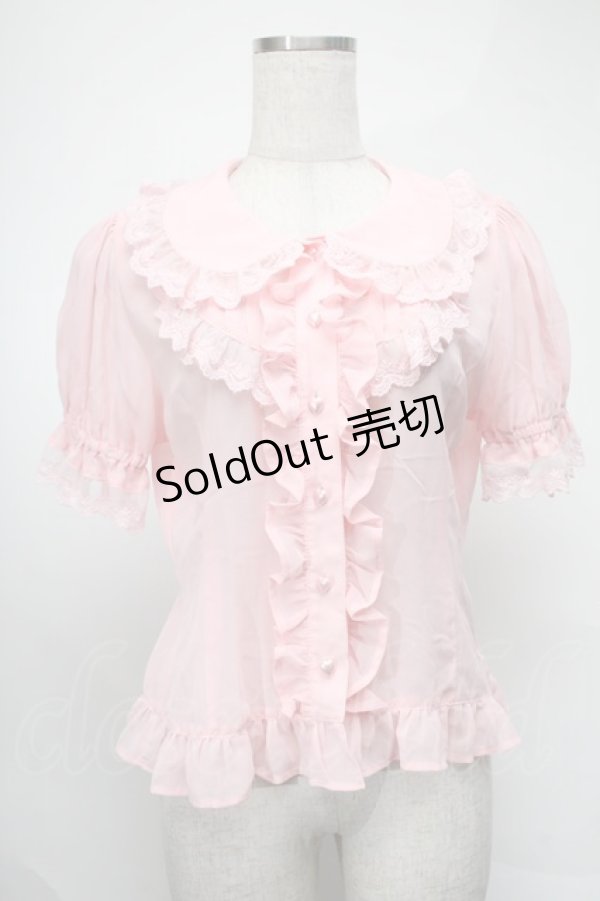 画像1: BABY,THE STARS SHINE BRIGHT / 半袖丸衿シフォンブラウス  ピンク S-25-08-20-012-BA-BL-HR-ZS (1)