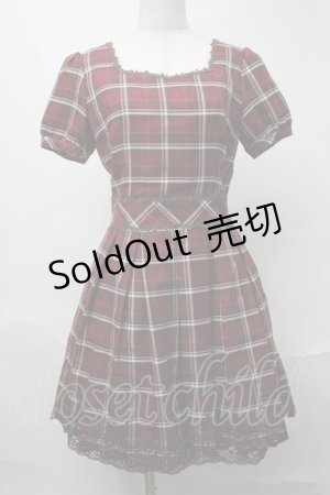 画像: LODISPOTTO / 裾レースチェックワンピース  ワイン S-25-08-20-033-LO-OP-HR-ZS