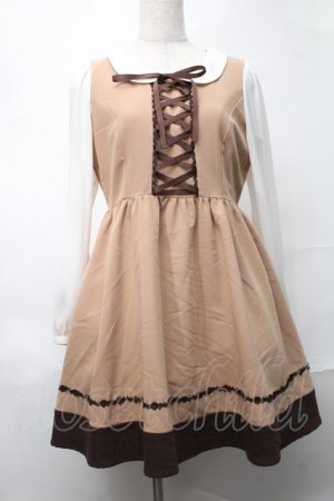 画像: Ank Rouge / 袖シフォンフロントレースアップワンピース  ブラウン S-25-08-20-038-CA-OP-HR-ZS