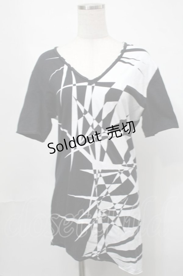 画像1: CIVARIZE / ジオメトリック総柄変形ロングTシャツ 44 黒ｘ白 S-25-08-21-044-GO-TS-AS-ZT504 (1)
