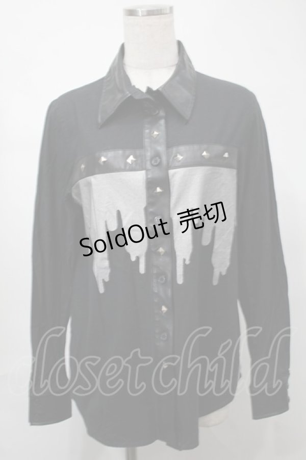 画像1: PEACE NOW / 襟切替シャツ  黒 S-25-08-21-045-PU-BL-AS-ZS (1)