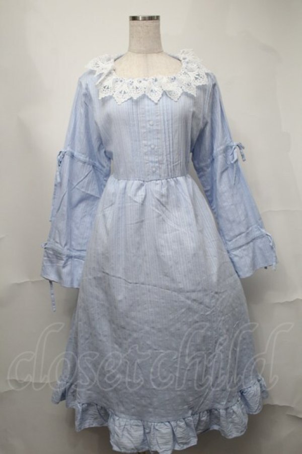 画像1: Cherirulu Chocola / 襟レースフリルワンピース 3L サックス S-25-08-21-053-LO-OP-HR-ZT504 (1)