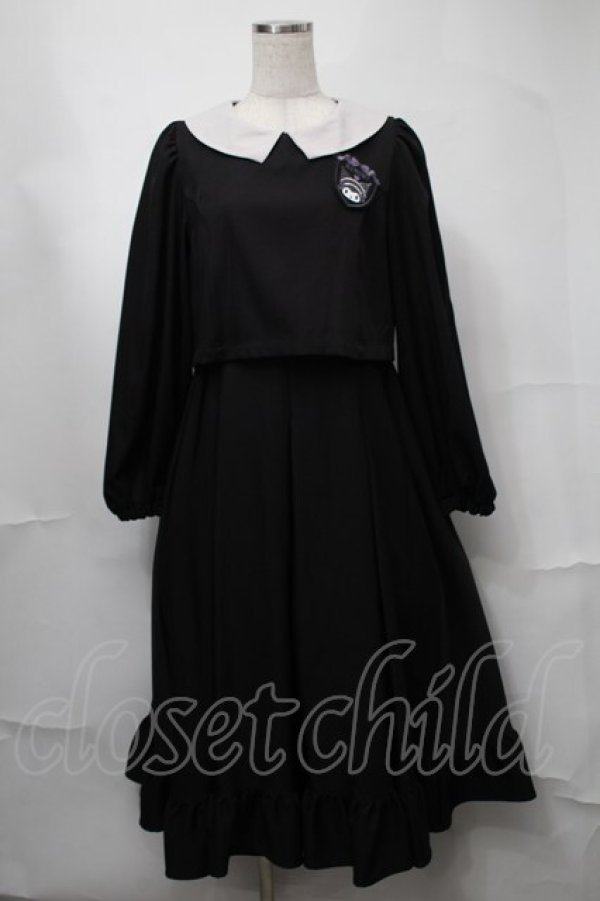 画像1: m petit by misako / サンリオキャラクターズコラボ クロミワッペン付きワンピース  黒 S-25-08-21-073-LO-OP-HR-ZT505 (1)