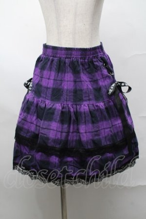 画像: NieR Clothing / 裾レースチェックスカート  黒ｘ紫 S-25-08-21-1053-PU-SK-HR-ZS