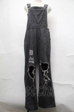 画像: KRY CLOTHING / 「MAIU」ブラックデニムダメージサロペットオーバーオール  グレー S-25-08-21-1058-EL-PA-HR-ZS