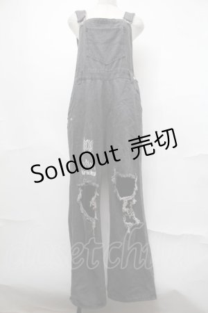画像: KRY CLOTHING / 「MAIU」ブラックデニムダメージサロペットオーバーオール  グレー S-25-08-21-1058-EL-PA-HR-ZS