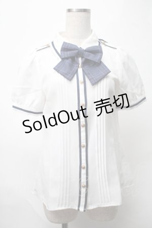 画像: Amavel / Romantique Emblemチェックリボン&ネクタイブラウス  白ｘ青 S-25-08-21-1010-CA-BL-HR-ZS