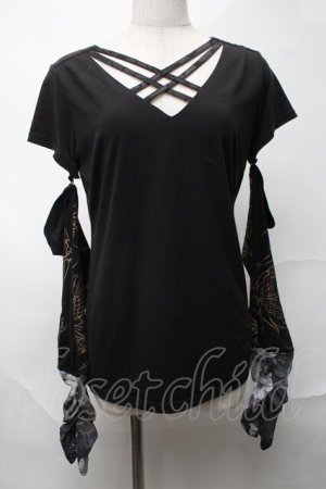 画像: Qutie Frash / アームカバー付きTシャツ  黒ｘ金 S-25-08-21-1014-QU-TO-AS-ZS