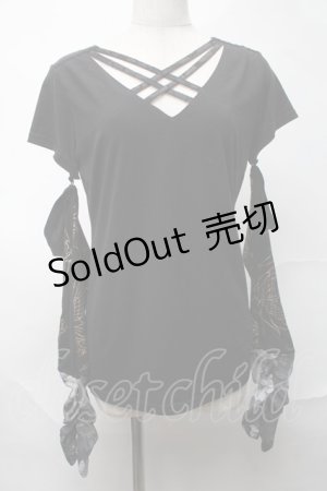 画像: Qutie Frash / アームカバー付きTシャツ  黒ｘ金 S-25-08-21-1014-QU-TO-AS-ZS