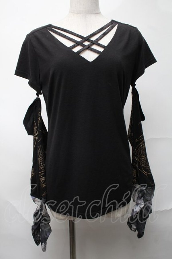 画像1: Qutie Frash / アームカバー付きTシャツ  黒ｘ金 S-25-08-21-1014-QU-TO-AS-ZS (1)