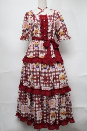 画像: axes femme kawaii / ベアズベーカリー柄ロングワンピース  ワイン S-25-08-21-1023-AX-OP-HR-ZS
