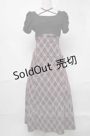 画像: evelyn / ドッキングチェックワンピース  黒ｘワイン S-25-08-21-1026-LO-SK-HR-ZS