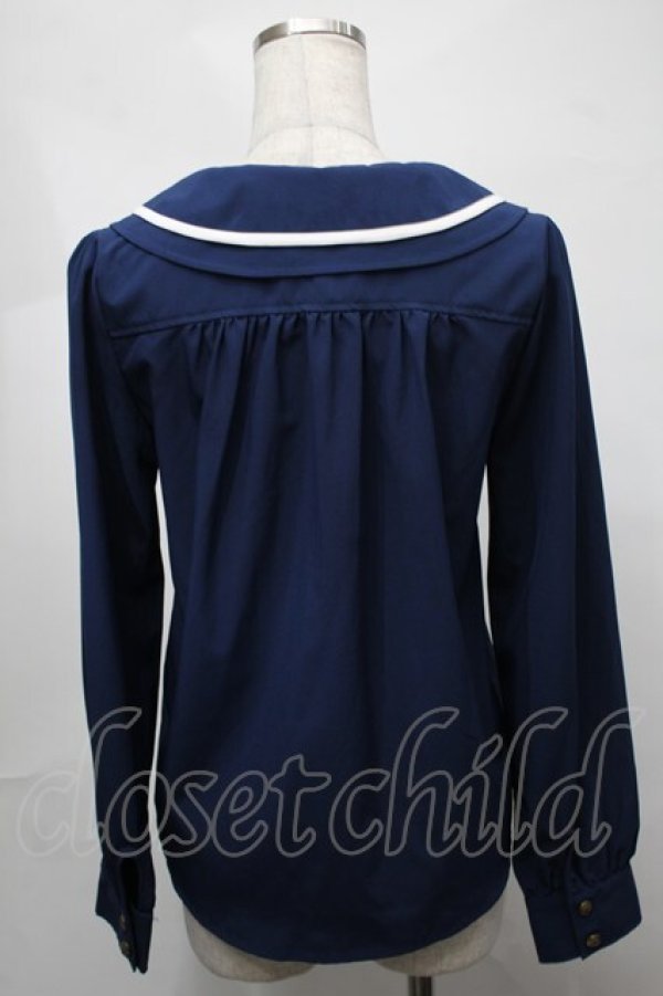 画像2: TRALALA / リボンブラウス  紺 S-25-08-21-024-LO-BL-AS-ZT504 (2)