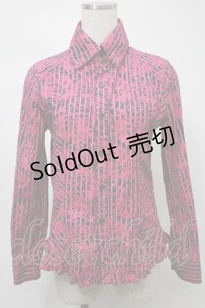 画像: ALGONQUINS / 総柄ブラウス  黒ｘピンク S-25-08-21-031-AL-BL-AS-ZT504