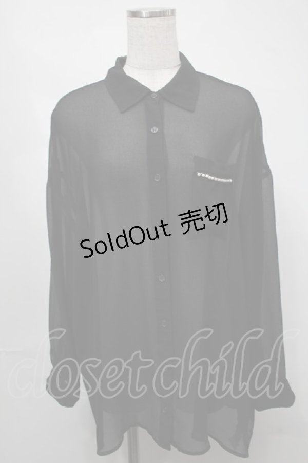 画像1: Ank Rouge / シアーパールシャツ  黒 S-25-08-21-039-CA-BL-AS-ZS (1)