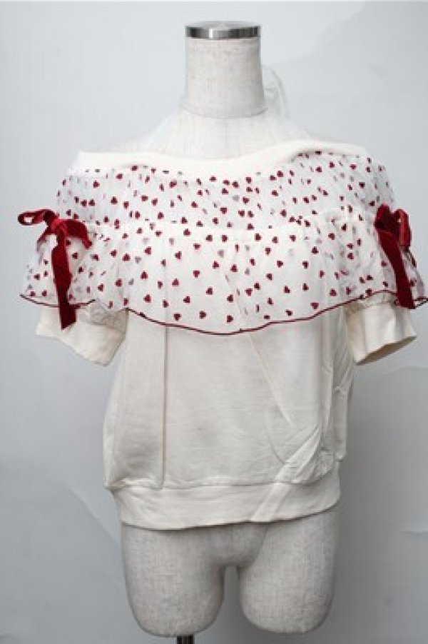 画像1: LIZ LISA / ハートフリル裏毛トップス  キナリｘボルドー S-25-08-22-1007-LO-TO-HR-ZT499 (1)