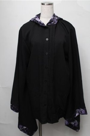 画像: NieR Clothing / フード付き着物袖風シャツ  黒ｘ紫 S-25-08-22-1013-PU-BL-HR-ZS