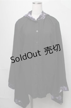 画像: NieR Clothing / フード付き着物袖風シャツ  黒ｘ紫 S-25-08-22-1013-PU-BL-HR-ZS