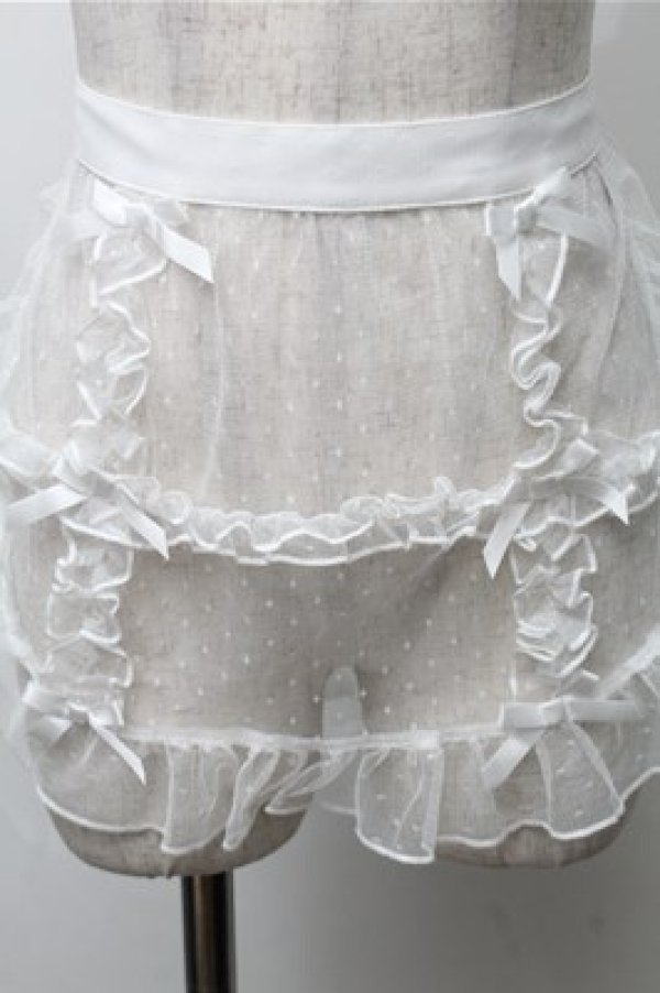 axes femme kawaii / ドットチュールハーフエプロン 白 S-25-08
